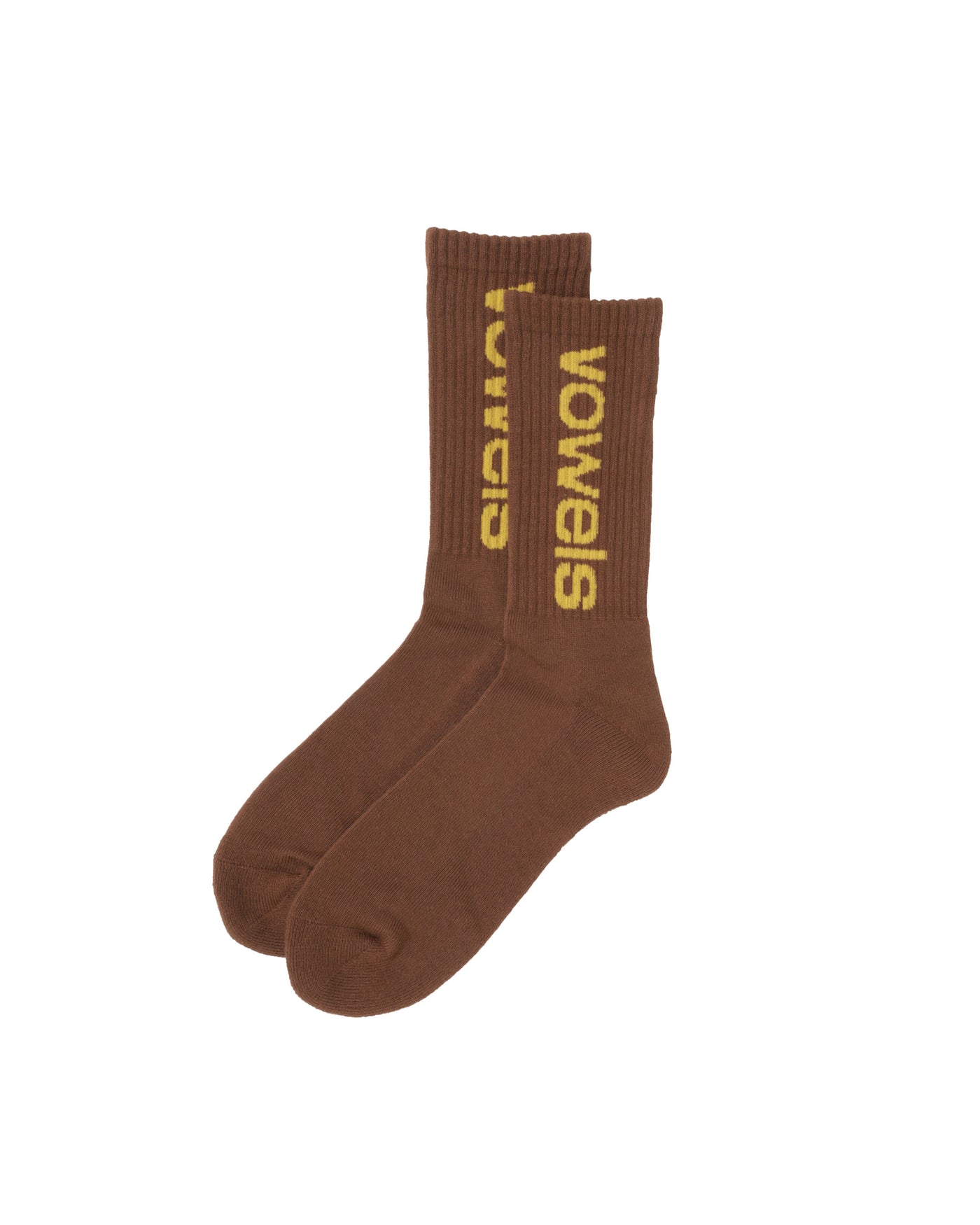 Front view of Solid Rib Crew Socks in Brown