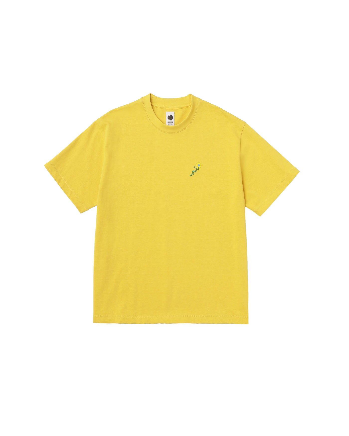 Front view of Floral Embroidered Tee in Marigold