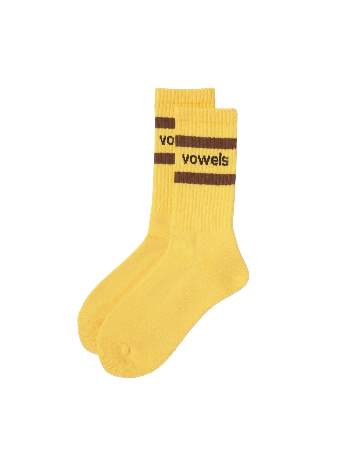 Front view of Stripe Rib Crew Socks in Marigold