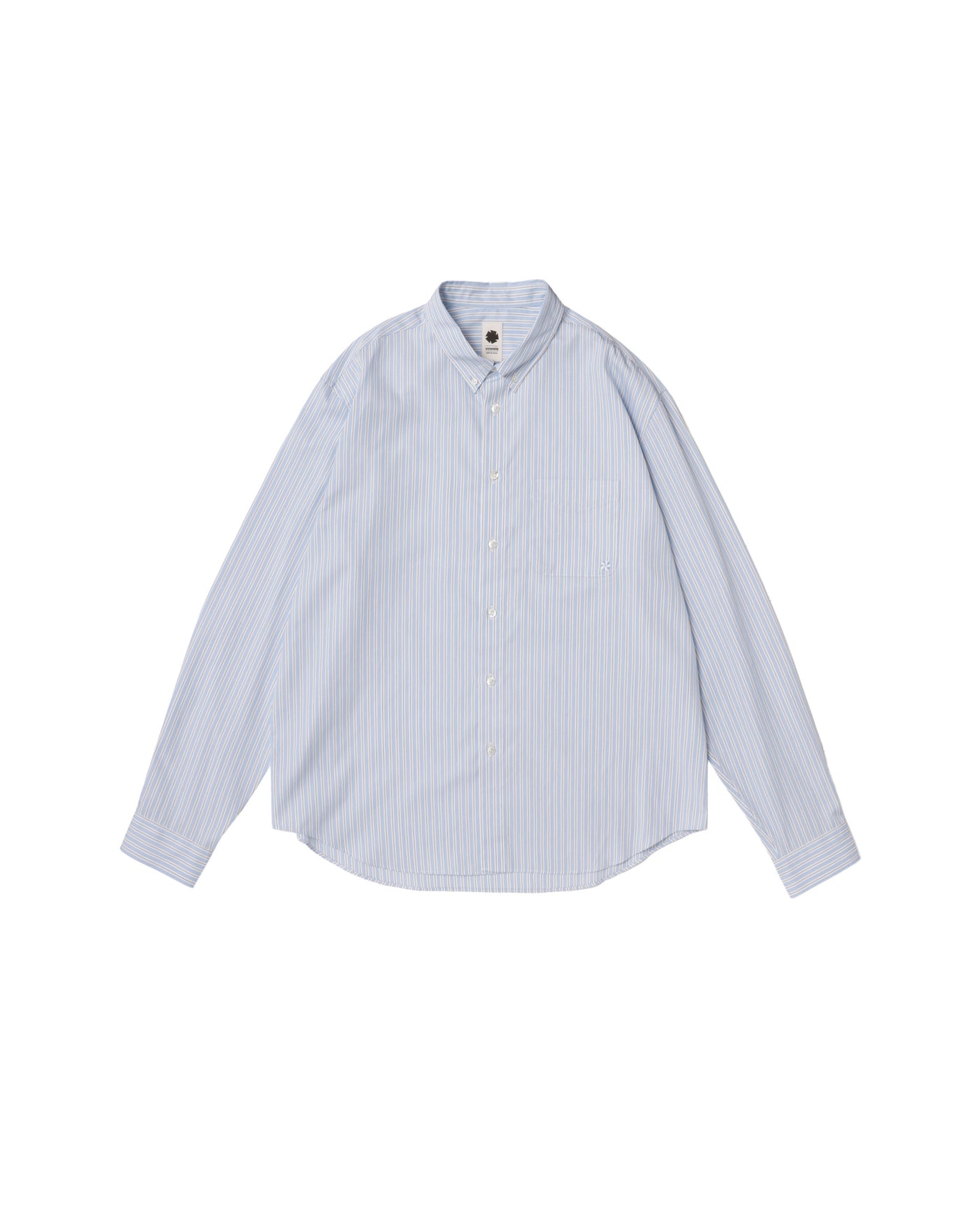 Front view of Long Sleeve Striped Button Down Shirt in Blue