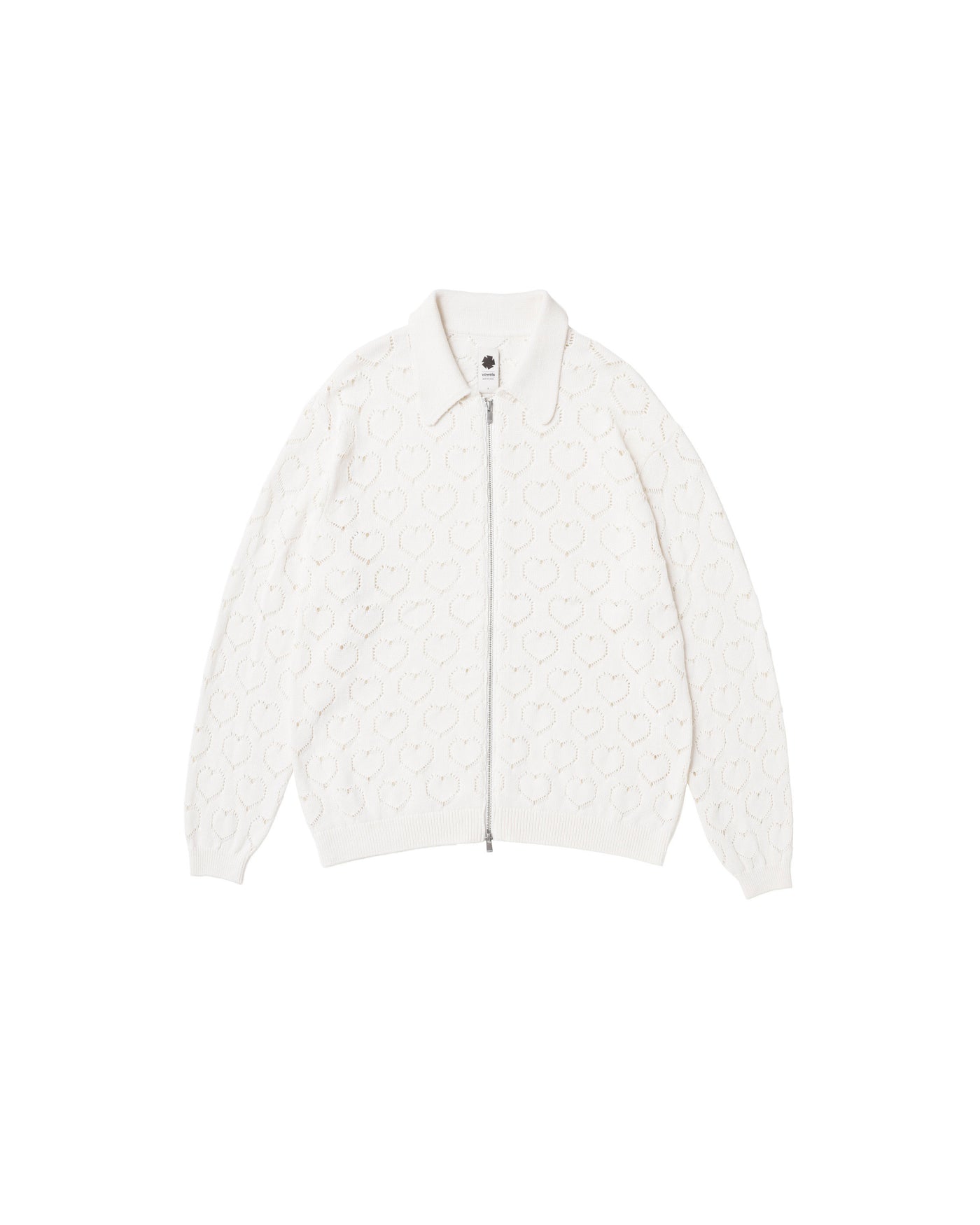 Front view of Eyelet Knitted Zip-Up in Cream