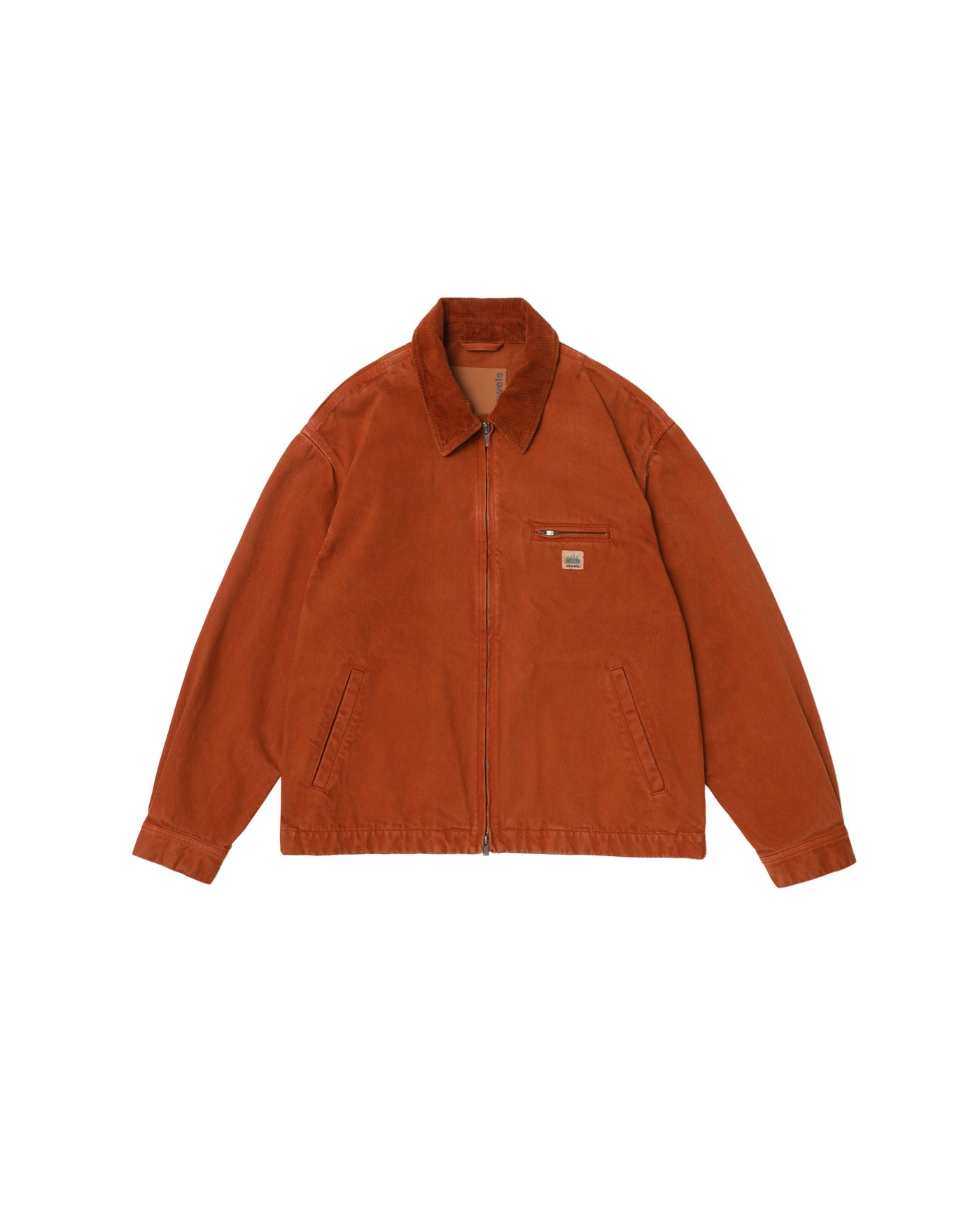 Front view of Cord Collared Zip-Up Jacket in Persimmon